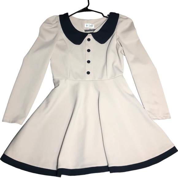 59th Street CUTE MINI CONTRAST COLLAR LONG SLEEVE SKATER DRESS - Picture 2 of 7